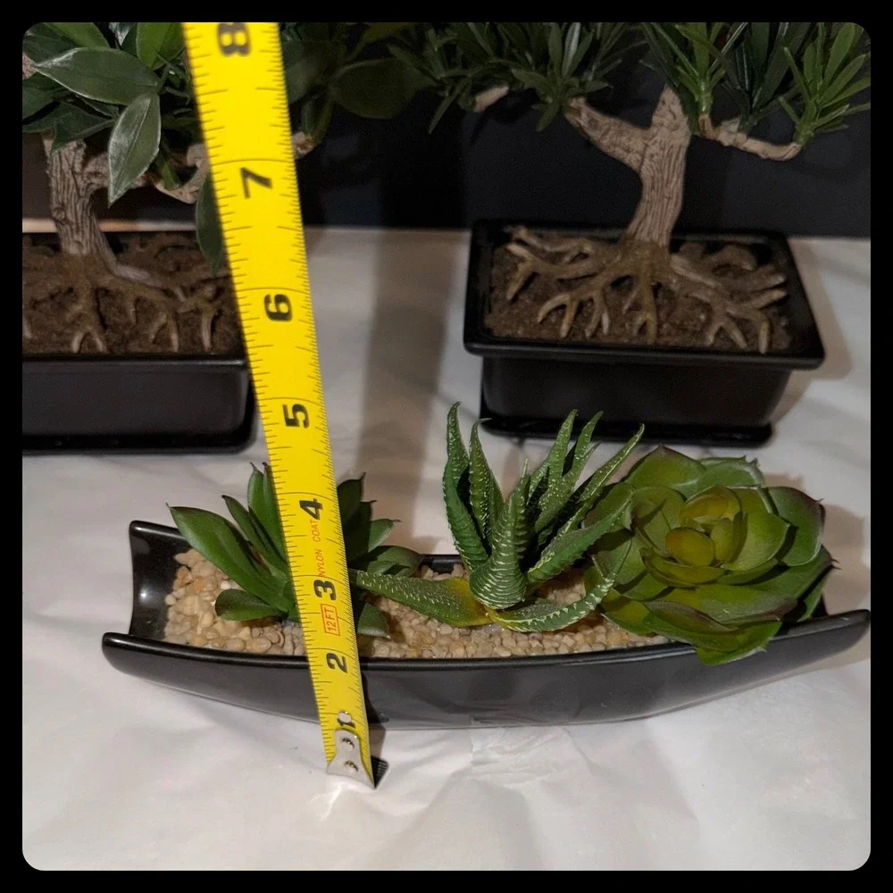Artificial Bonsai and Succulent Set Home Decor Greenery Black Planters Zen